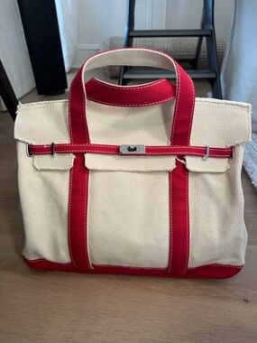 Large “Boatkin” Cream Canvas Tote with Red Trim - Sunwin